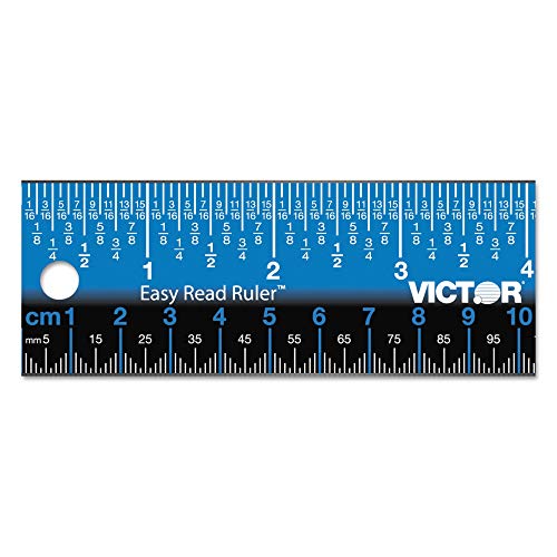 Victor Easy Read Stainless Steel Ruler, Standard/Metric, 18".25 Long, Blue - Image 1