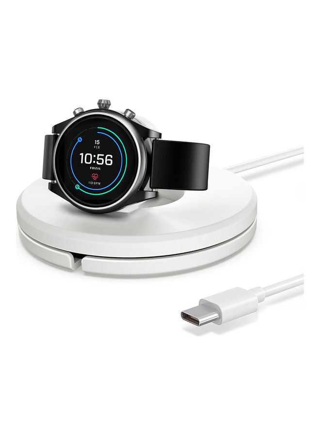 Portable Watch Charger Stand With Charging Cable For Fossil Gen 4/Gen 5 White - Image 1