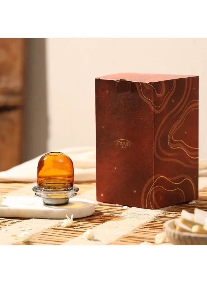 Muun Home Muun Home Dome Tealight Holder with Amber Borosilicate Glass Dome & Slate Grey Base | Modern Candle Holder for Home Decor & Table Styling | Includes 2 Tealight Candles | Amber and Slate Grey | Gift Box Included