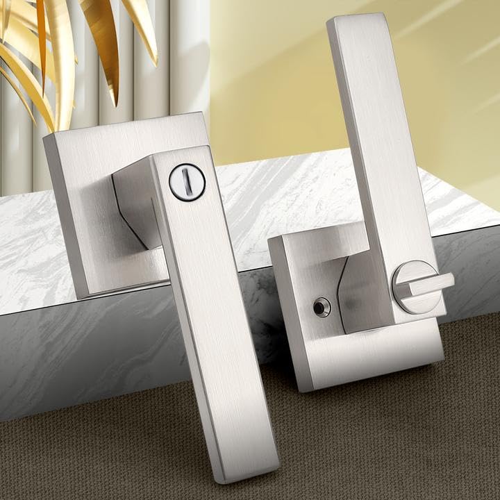 Probrico Interior Brushed Nickel Door Handle, Heavy Duty, Flat Square Privacy Door Handles, Keyless Door Levers Lockset For Bedroom And Bathroom (6 Pack, Modern) - Image 2