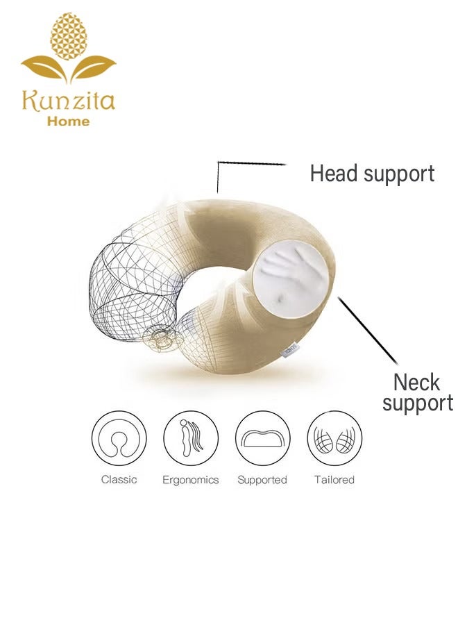 Kunzita Home Soft Velvet Neck Pillow   - 30x25x10 cm - Beige - Image 3