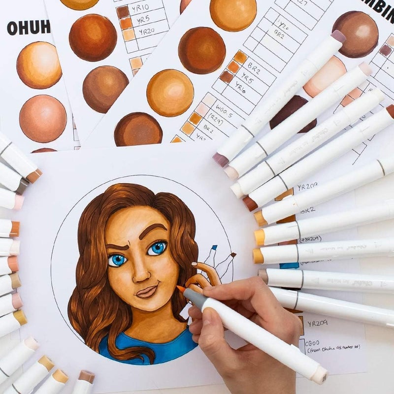 Ohuhu Skin Tone Alcohol Markers - 36 Skin Color Markers with Brush and Chisel Tips - Image 2