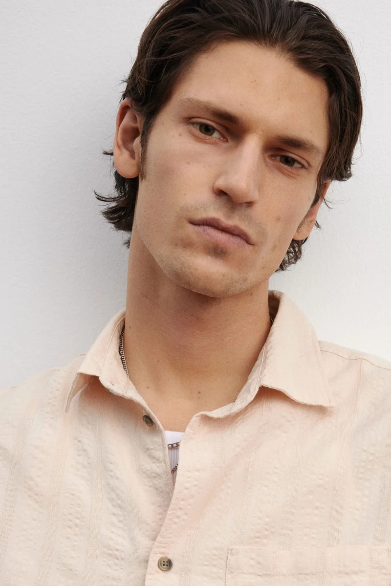 H&M Orange Dusty Light Regular Fit Textured short-sleeved shirt for Men | Best Price UAE