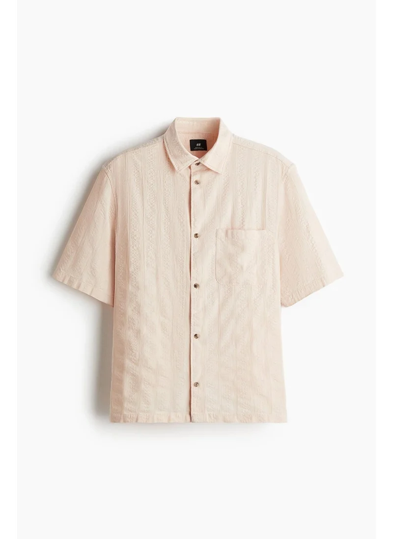 H&M Orange Dusty Light Regular Fit Textured short-sleeved shirt for Men | Best Price UAE