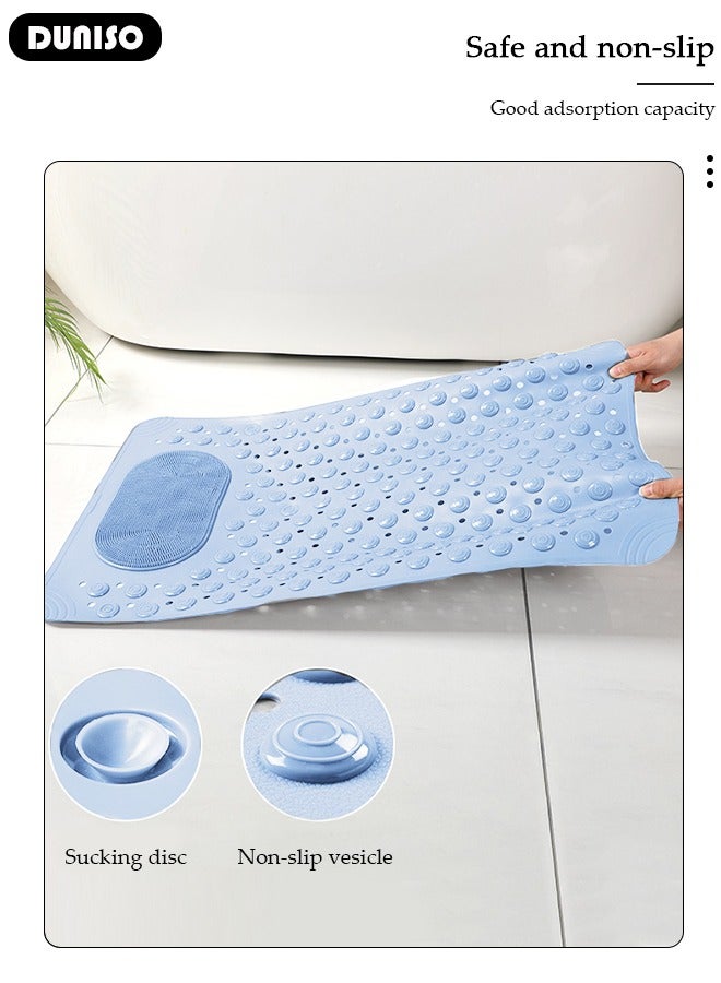 DUNISO Anti Slip Bathroom Mat Shower Mat Waterproof Mat Foot Massage Mat With Drain Holes And Suction Cups 36*70cm Bath Mat For Tub, Toilet And Bathroom Floors-Blue  - Image 5