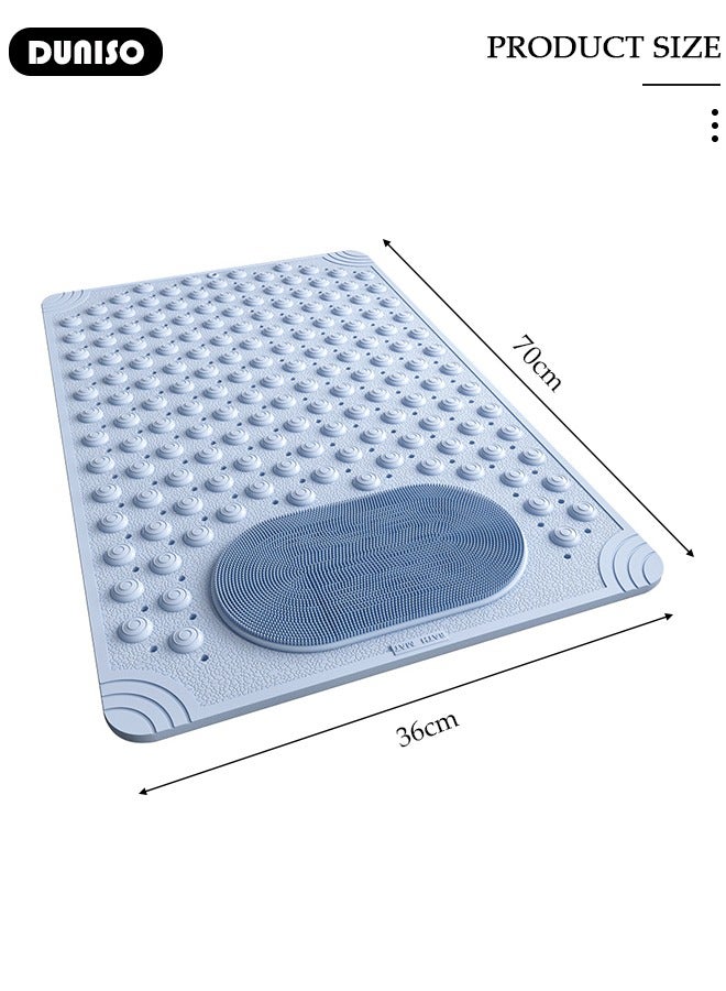 DUNISO Anti Slip Bathroom Mat Shower Mat Waterproof Mat Foot Massage Mat With Drain Holes And Suction Cups 36*70cm Bath Mat For Tub, Toilet And Bathroom Floors-Blue  - Image 3