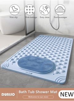 DUNISO Anti Slip Bathroom Mat Shower Mat Waterproof Mat Foot Massage Mat With Drain Holes And Suction Cups 36*70cm Bath Mat For Tub, Toilet And Bathroom Floors-Blue  - Image 1