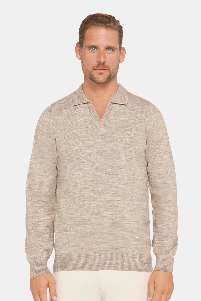 تودورس Men's Slim Fit Slim Cut Polo V Neck Beige Knitwear Sweater