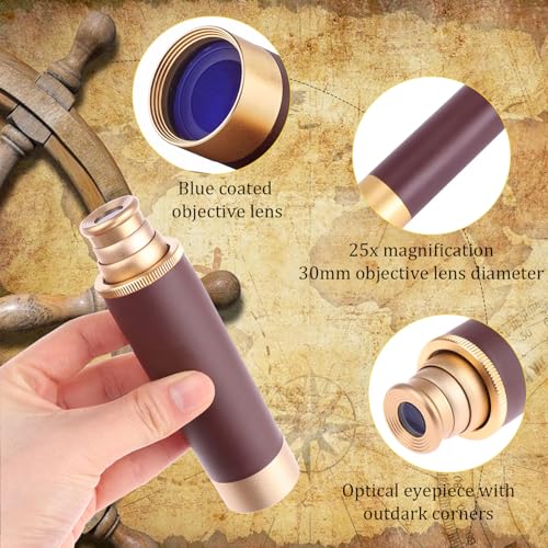 CatemRC Pirate Accessories, Pirate Telescope with Treasure Map and Pocket Compass, Handheld Collapsible 25x30 Zoomable Monocular Spy Glasses, Brass Compass and Telescope for Party Cosplay Boy Gifts - Image 3