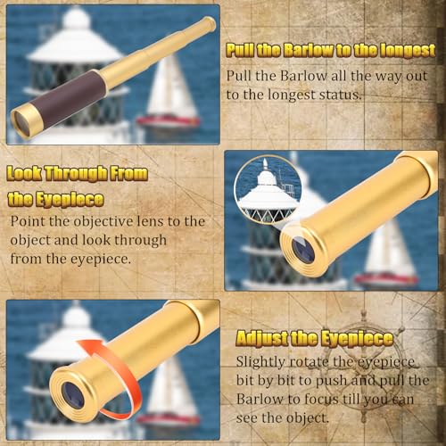 CatemRC Pirate Accessories, Pirate Telescope with Treasure Map and Pocket Compass, Handheld Collapsible 25x30 Zoomable Monocular Spy Glasses, Brass Compass and Telescope for Party Cosplay Boy Gifts - Image 4