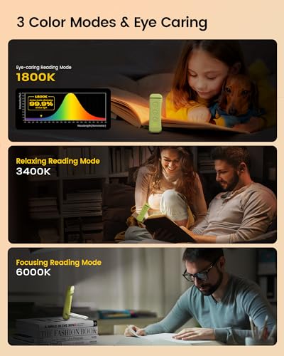 Glocusent USB Rechargeable Book Light for Reading in Bed, Portable Clip-on LED Reading Light, 3 Amber Colors & 5 Brightness Dimmable, Compact & Long Lasting, Perfect for Book Lovers, Kids - Image 3
