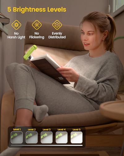 Glocusent USB Rechargeable Book Light for Reading in Bed, Portable Clip-on LED Reading Light, 3 Amber Colors & 5 Brightness Dimmable, Compact & Long Lasting, Perfect for Book Lovers, Kids - Image 2