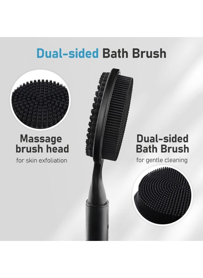 Silicone Back Scrubber with Adjustable Handle, for Women and Men Dual-Sided Brush Head, 15.75"-23.62",Black - Image 3