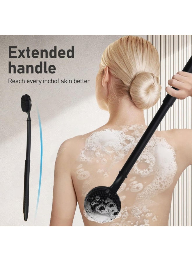 Silicone Back Scrubber with Adjustable Handle, for Women and Men Dual-Sided Brush Head, 15.75"-23.62",Black - Image 2
