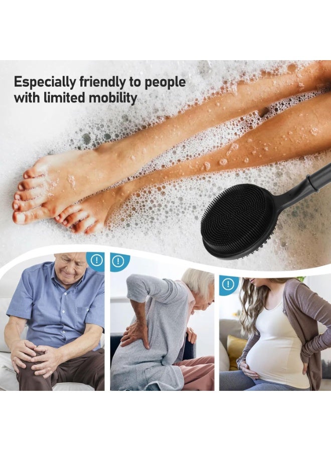 Silicone Back Scrubber with Adjustable Handle, for Women and Men Dual-Sided Brush Head, 15.75"-23.62",Black - Image 4