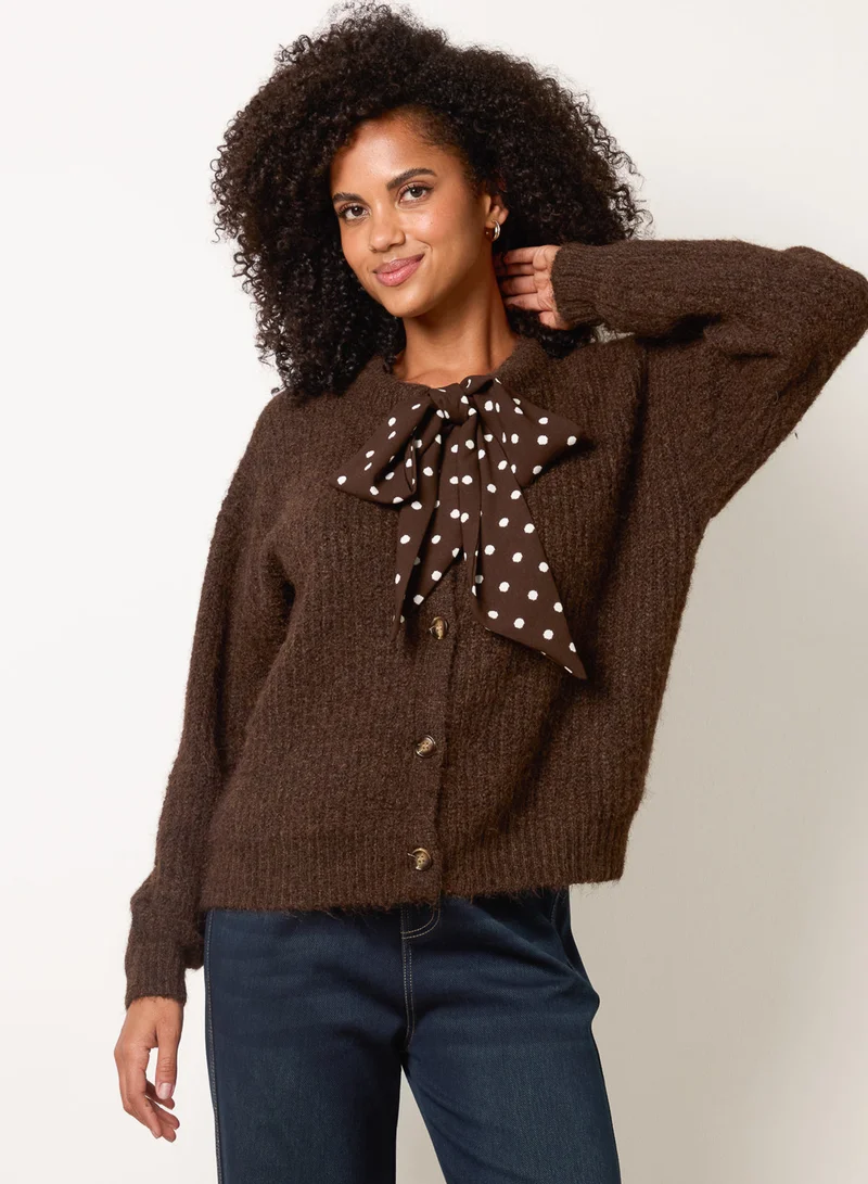 بلو فانيلا Pussybow Detail Knitted Cardigan