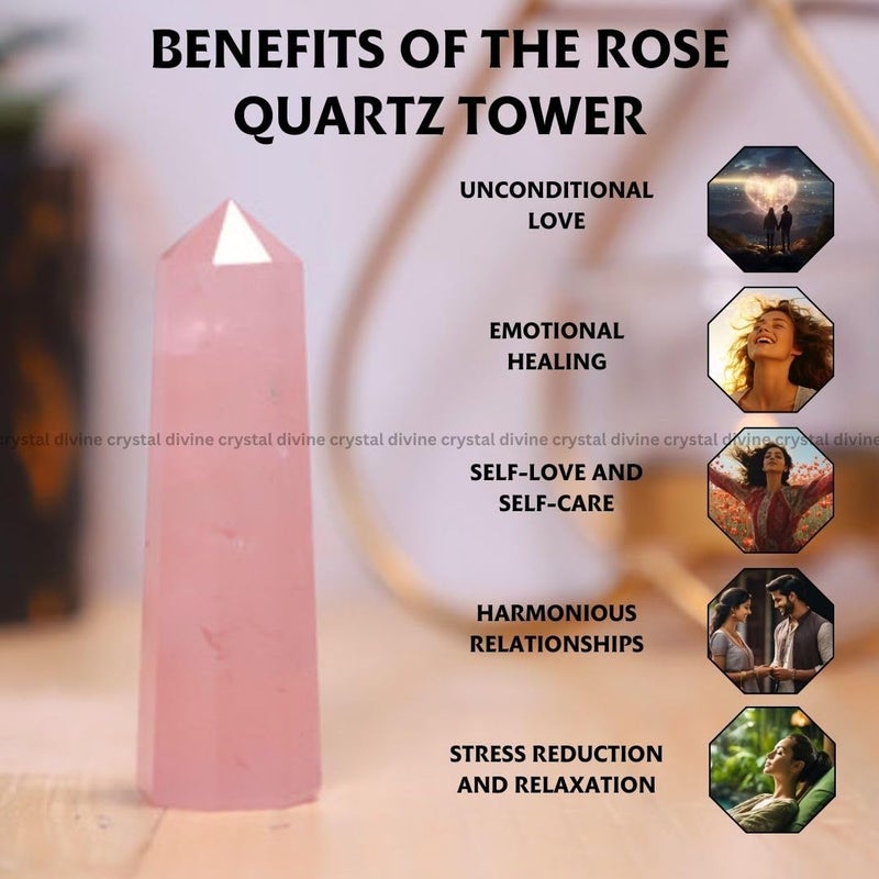 Crystal Divine Rose Quartz Crystal Showpieces for Home Decor Items Decorative Items Crystal Pencil for Healing Crystal Tower Healing Crystal Stone Crystal Stone Healing Stone Crystal Pencil Set - Image 3