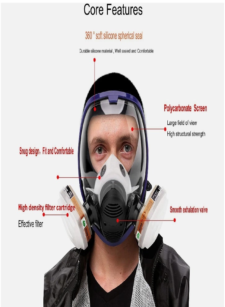 27 in 1 Silicone Full Facepiece Respirator with Filter, Reusable Mask for Gas, Paint, Chemical, Woodworking, Dust Protection - Image 4