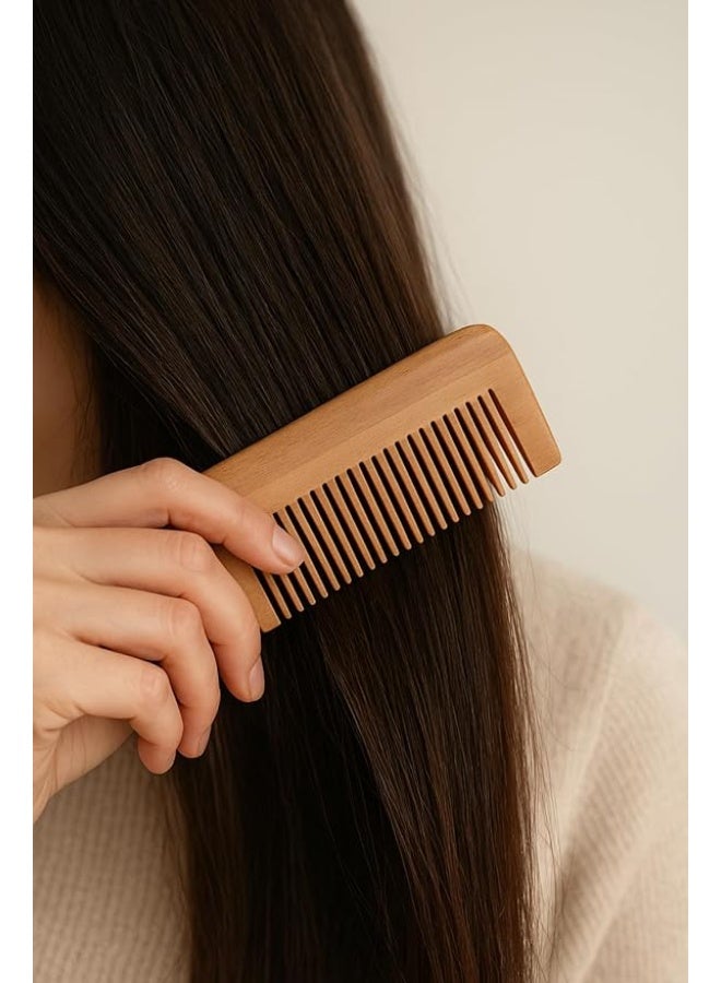 مشط خشبي طبيعي مضاد للكهرباء الساكنة بأسنان ناعمة للعناية اليومية بالشعر - Image 5
