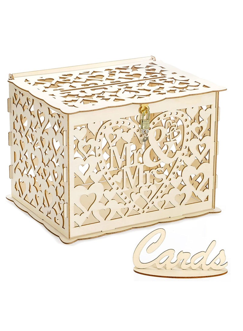 Wedding Card Box with Lock for Wedding Wood Large Rustic Card Box for Wedding with Card Sign Wedding Box for Cards and Money Box - Image 1