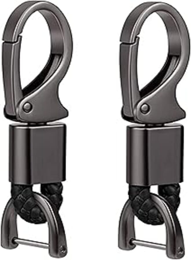 KASTWAVE Car Key Fob Keychains Leather Holder Keys Chain Sturdy Metal with D-ring for Men and Women 2 Pack Black Suitable for Most Car Keys Embedded in PU Leather (Gift Box), 39