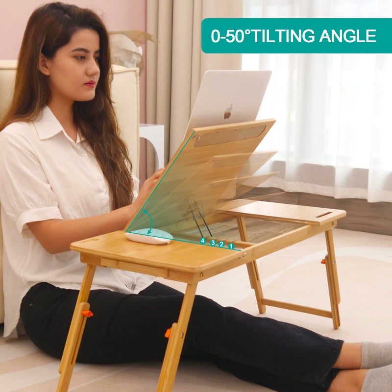COIWAI Lap Desk COIWAI Bed Table Desk Tray Desk for Bed for Laptop Writing Eating Laptop Desk with Tablet Slot, Adjustable Height Angle, Foldable Tray for Sofa Couch Floor, with Storage Drawer - Large - Image 4