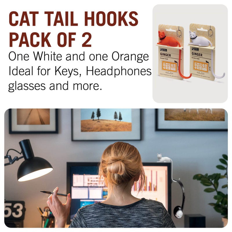 Monkey Business Ginger The Cat Tail Hook for Computer Screen, Desk Headphone Hanger Organizer Decorative Hooks, Adhesive Hook for Hanging Keys Cables Hats and Computer Accessories - Image 5