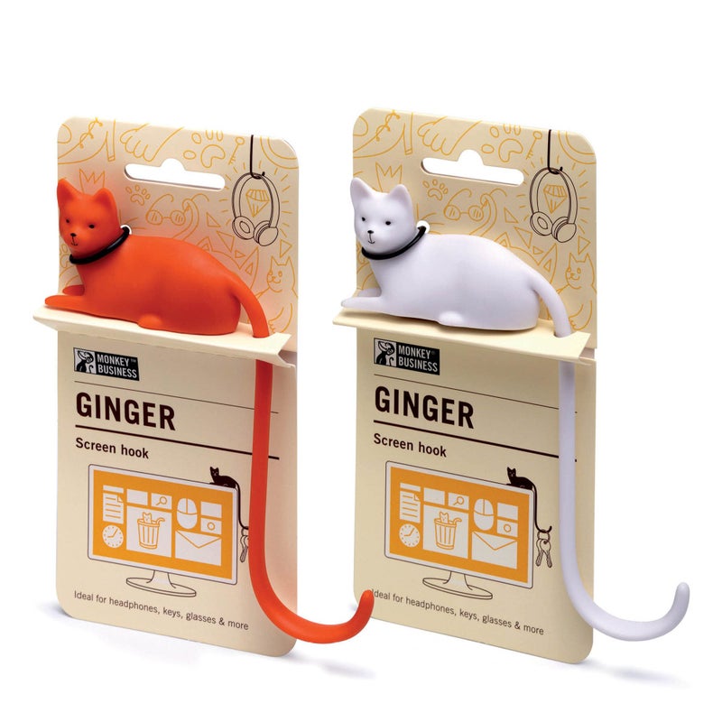 Monkey Business Ginger The Cat Tail Hook for Computer Screen, Desk Headphone Hanger Organizer Decorative Hooks, Adhesive Hook for Hanging Keys Cables Hats and Computer Accessories - Image 1