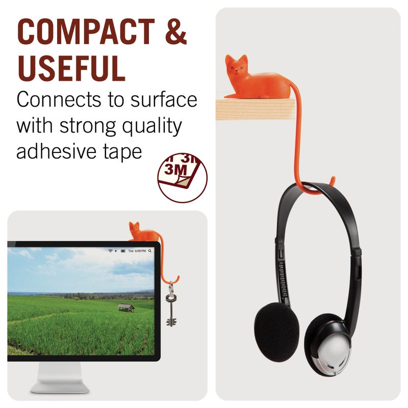 Monkey Business Ginger The Cat Tail Hook for Computer Screen, Desk Headphone Hanger Organizer Decorative Hooks, Adhesive Hook for Hanging Keys Cables Hats and Computer Accessories - Image 2