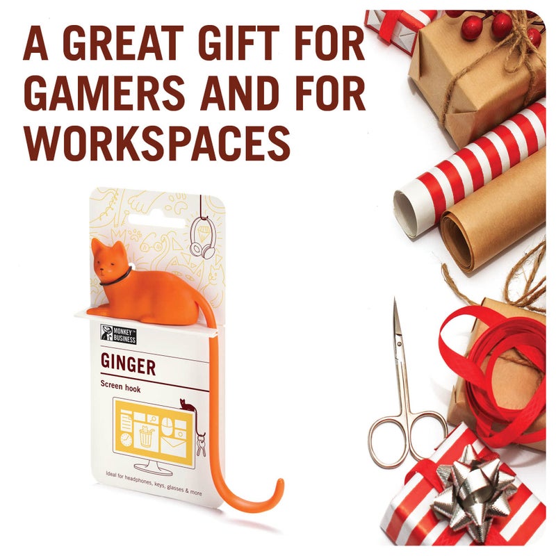 Monkey Business Ginger The Cat Tail Hook for Computer Screen, Desk Headphone Hanger Organizer Decorative Hooks, Adhesive Hook for Hanging Keys Cables Hats and Computer Accessories - Image 4
