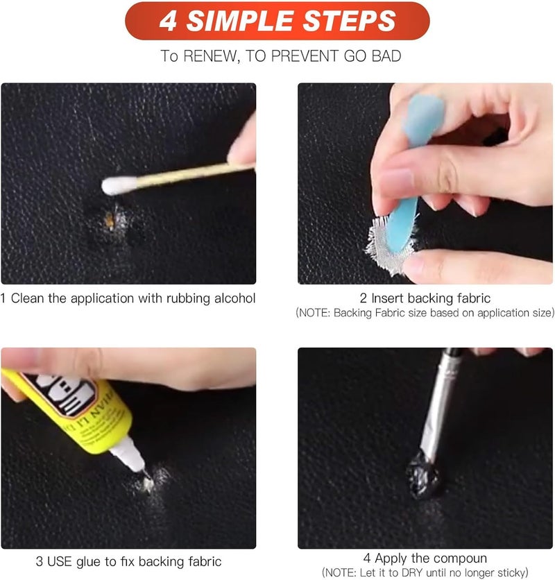 SEISSO 12 Colors Leather Vinyl Repair Kit, With Glue and Backing Fabric, For Couch Furniture Car Seat, Repair Tear Scratch, Non-Toxic Leather Repair Paint Gel, Provide Color Matching Guide and Instructions - Image 3