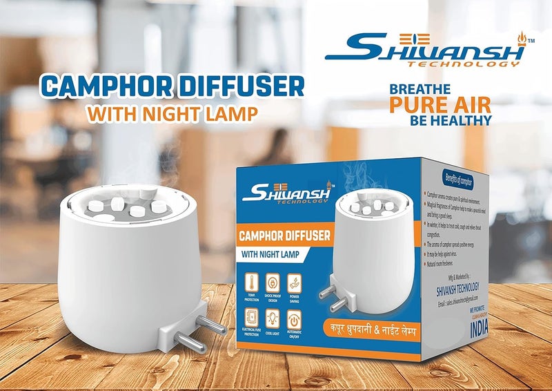 SHIVANSH TECHNOLOGY Plastic Multipurpose Essential Electric Camphor Aroma Oil Diffuser For Home Fragrance With Night Lamp & Natural Air Purifier For Home Fragrance(Warm White Light) - Image 2