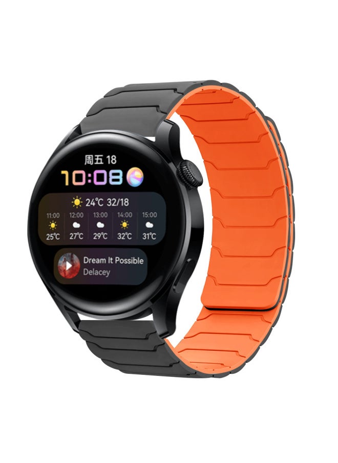 Generic - Applicable To For SamsungWatch567 Strap For HuaweiGt3/4/5 Huami Armor Warrior Silicone Magnetic Watch Strap-Color:Gray With Orange-Specifications:22MM - Image 1