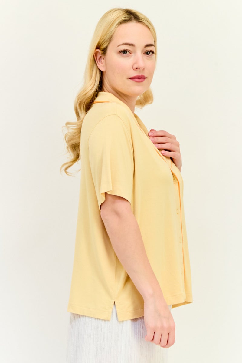Aerie Women Solid Short Sleeves Sleepwear Top, Beige - Image 2