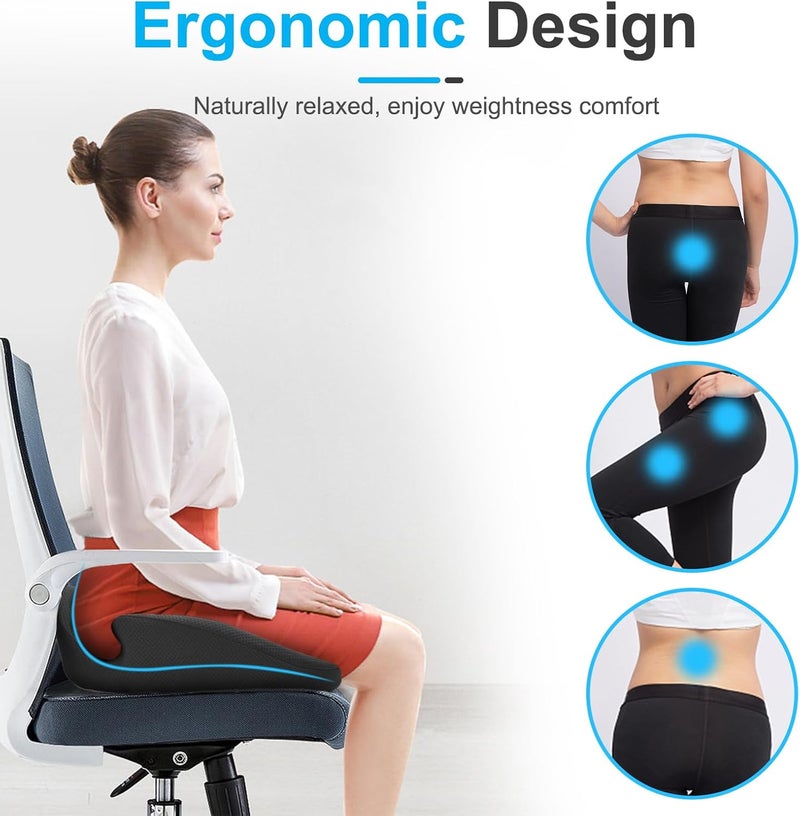 Ajiteogy Ergonomic Memory Foam Seat Cushion for Office Chair - Orthopaedic Pressure Relief Pad for Hip & Coccyx - Image 4