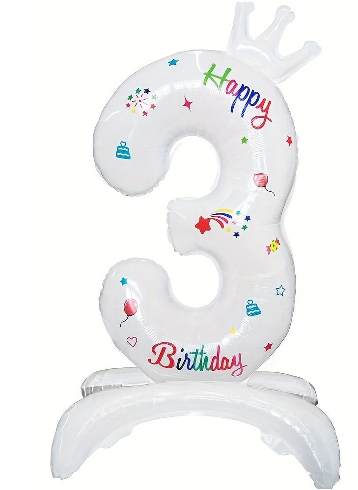 Large Multicolor Number Balloons 0-9, Aluminum Foil Mylar Large Number Balloons Number 3, Suitable for Birthday Party, Wedding, Bridal Shower, Engagement, Photoshoot, Anniversary 