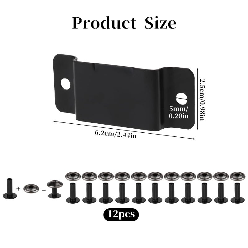 salbsever 6 Pcs Tape Measure Holder Clip Measuring Tape Holder Metal Measuring Tape Belt Holder Tape Holder for Tool Belt with Rivets Tape Measure Hanging Tape Holder for Easy to Carry Matte Black - Image 2