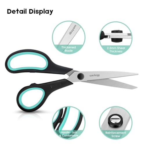 iBayam 8" Multipurpose Scissors 3-Pack With Ultra Sharp Blades, Comfort-Grip Handles for Office, Home, School, Sewing, Fabric, Art, and Craft Supplies - Image 4