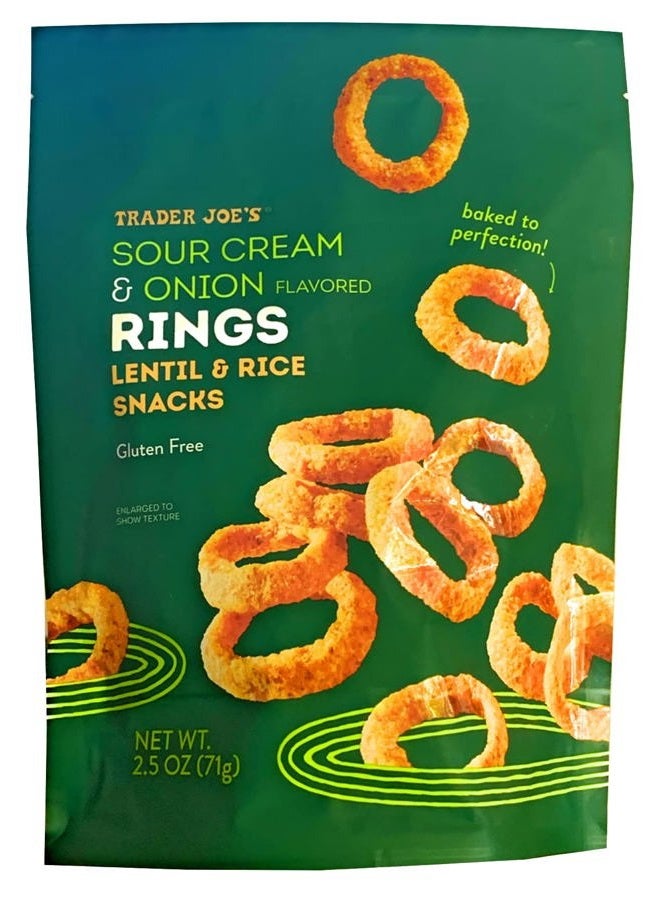 Trader Joe's Sour Cream & Onion Flavored Rings, Lentil & Rice Snacks, Gluten Free, 2.5 ounces (71 grams) - Image 1