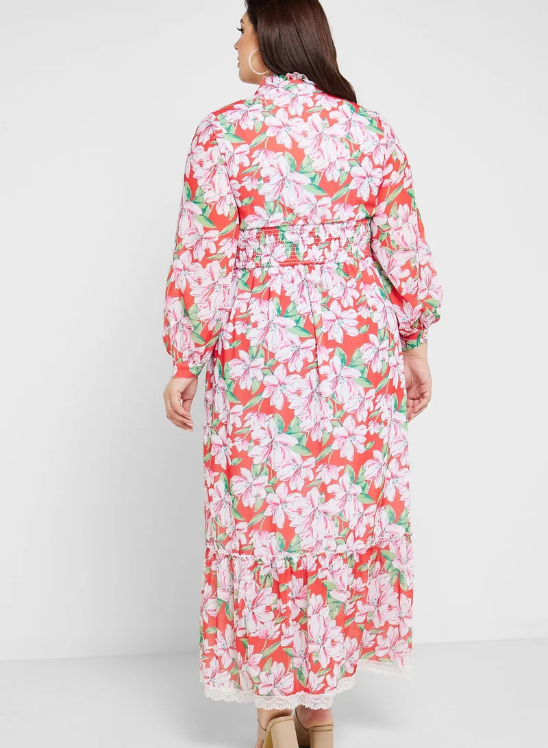 Ella Plus Printed Tie Neck Fit & Flare Dress
