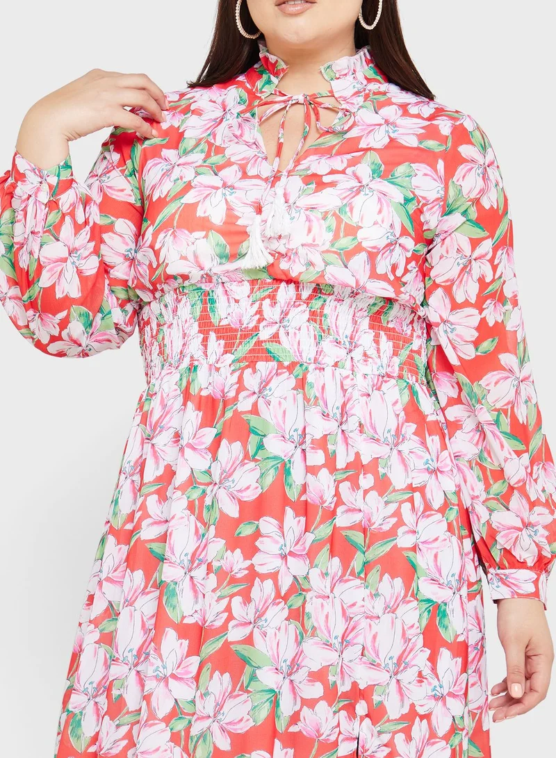 Ella Plus Printed Tie Neck Fit & Flare Dress