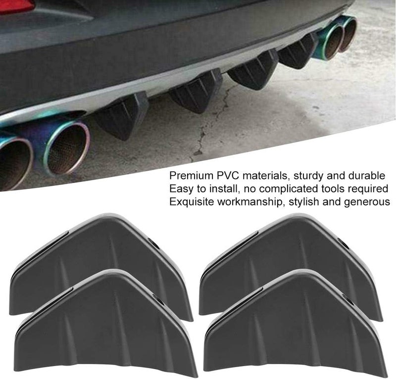 Car Rear Bumper Diffuser Fin Spoiler Lip, 4pcs Carbon Fiber Black PVC Universal Auto Accessory - Durable Material, Easy Installation, Enhance Vehicle Style - Image 3