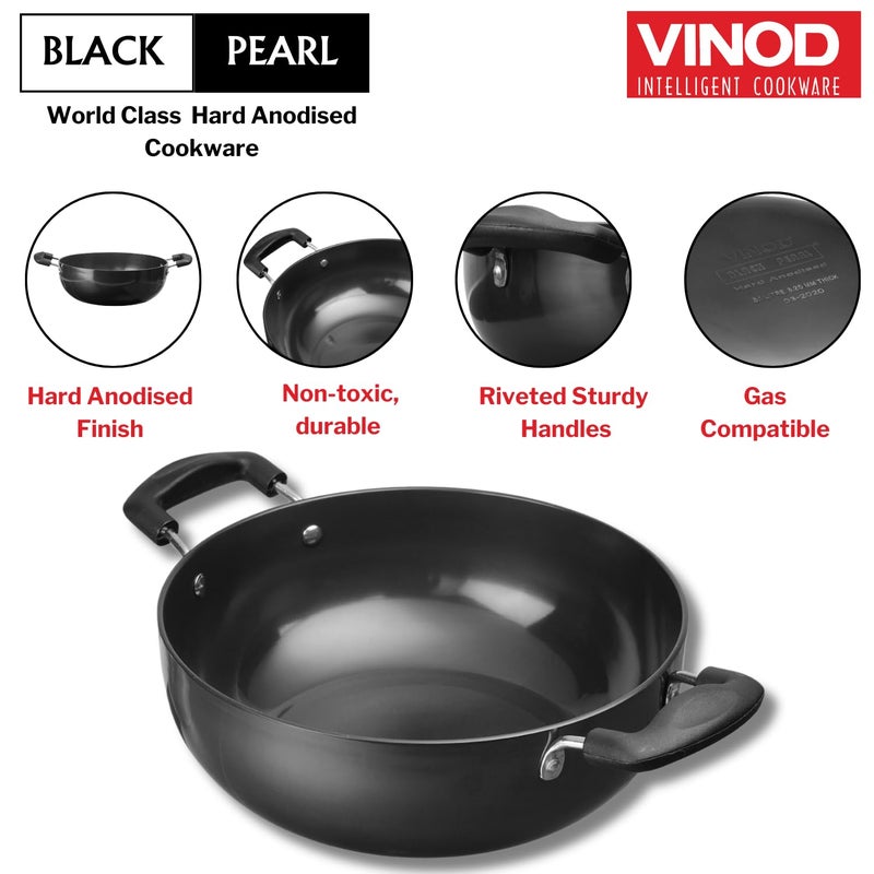 VINOD Vinod Black Pearl Hard Anodised Non Stick Deep Kadhai - 2.6 LTR, 22 cm | 3.25mm Thickness | kadai for Cooking | Metal Spoon Friendly | 2 Year Warranty | Toxin Free - Black - Image 4