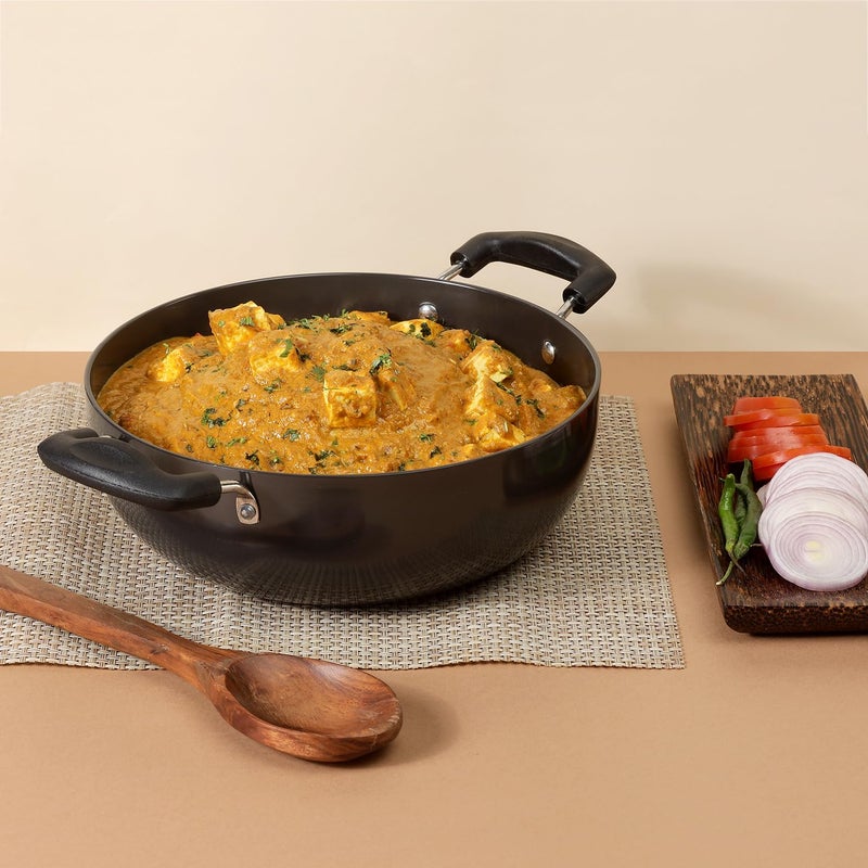 VINOD Vinod Black Pearl Hard Anodised Non Stick Deep Kadhai - 2.6 LTR, 22 cm | 3.25mm Thickness | kadai for Cooking | Metal Spoon Friendly | 2 Year Warranty | Toxin Free - Black - Image 2