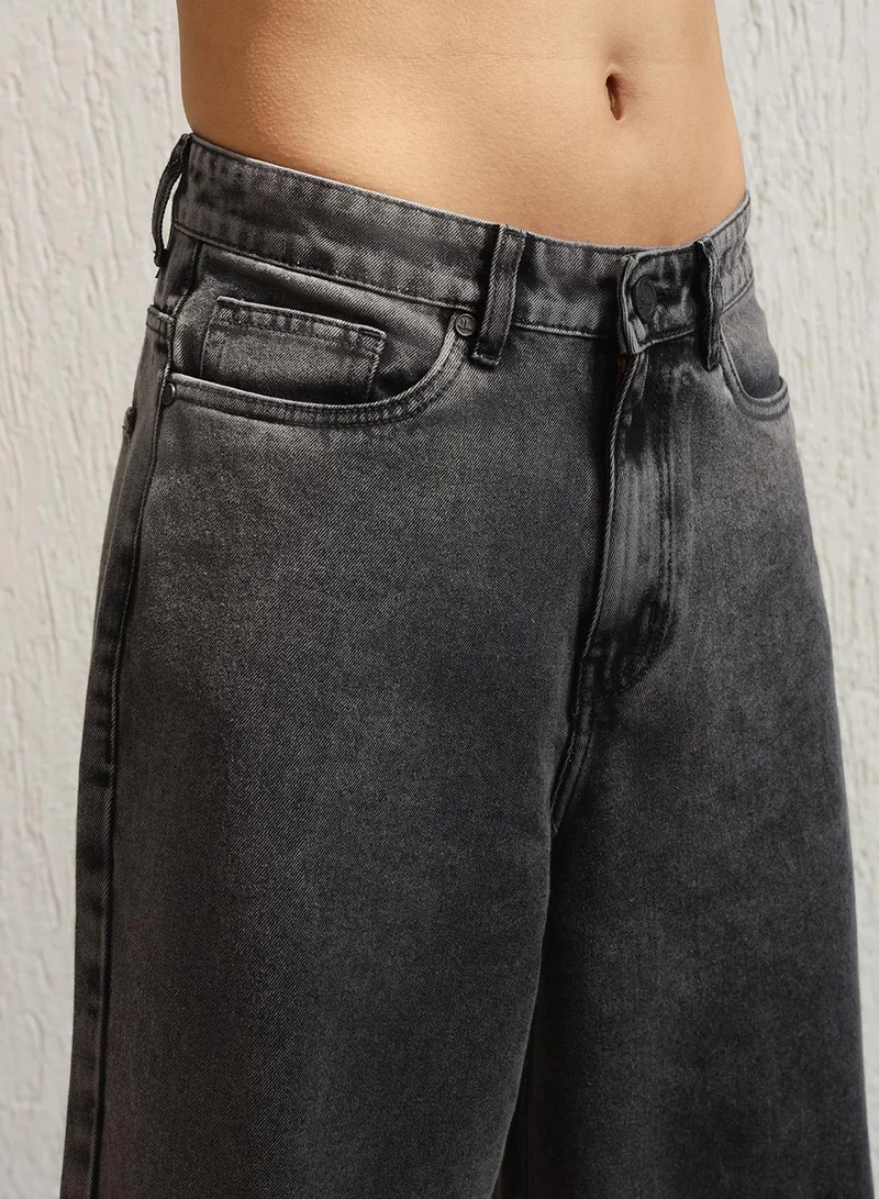 هوبرهولمي Men's Grey 100% Cotton Bleached Full Length Baggy Jeans
