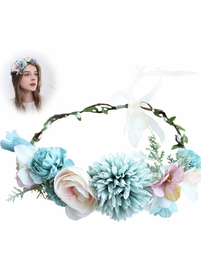 Excefore إكليل زهور للر women ، تاج زهور مضيء مع شريط لحفلات الزفاف والمهرجانات - Image 1