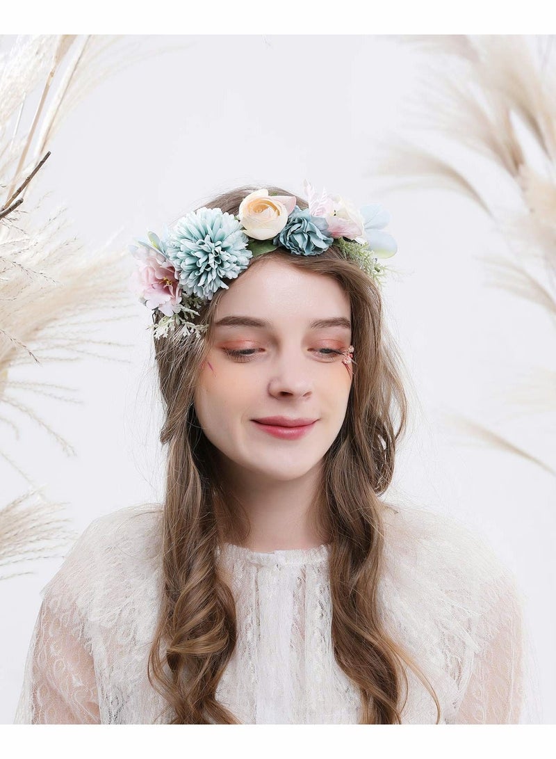 Excefore إكليل زهور للر women ، تاج زهور مضيء مع شريط لحفلات الزفاف والمهرجانات - Image 2