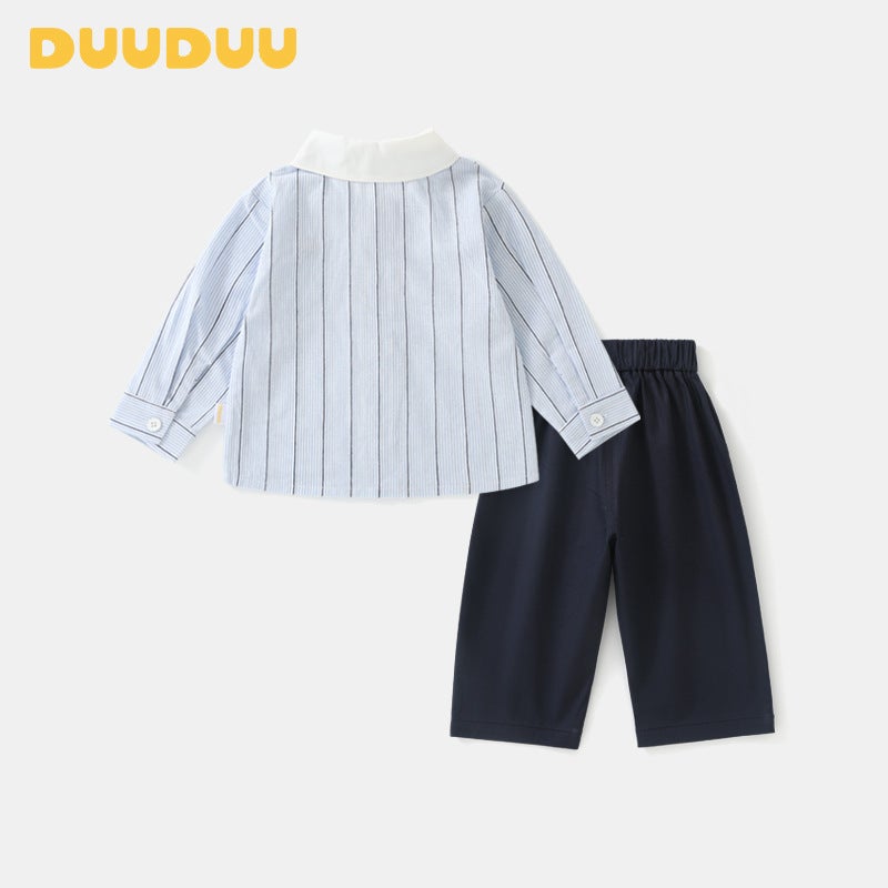 DUUDUU striped 2025 new baby spring clothes childrens clothing Korean style childrens shirt pants boys spring clothes black blue - Image 4