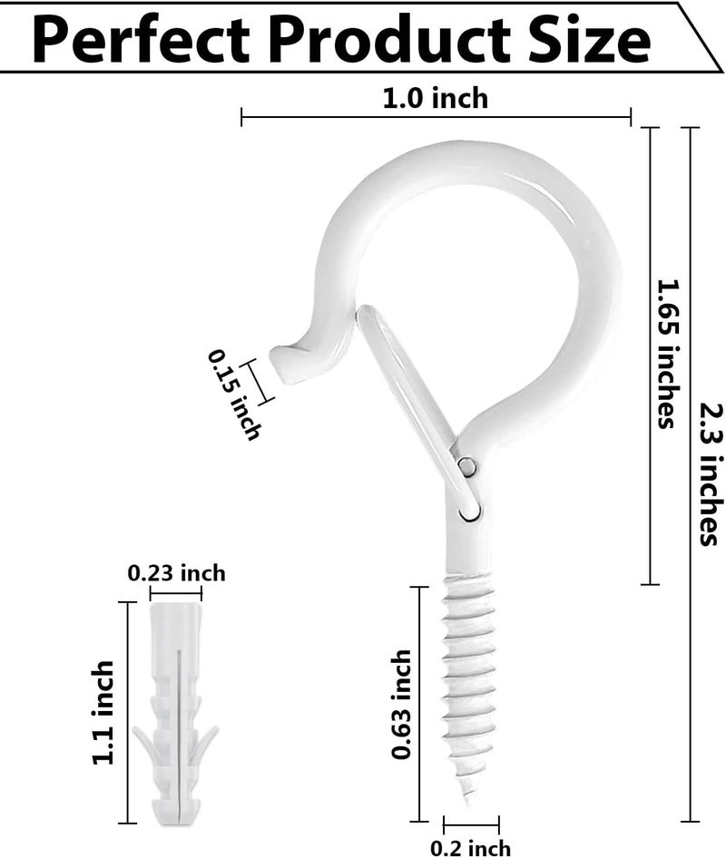 Etoolia 24 Pcs Q Hanger Hooks with Safety Buckle, Ceiling Hooks for Hanging Plants,Hanging Outdoor String Lights, Wind Chimes, Patio Lights & Party Decors, 2.2 Inches, White - Image 2