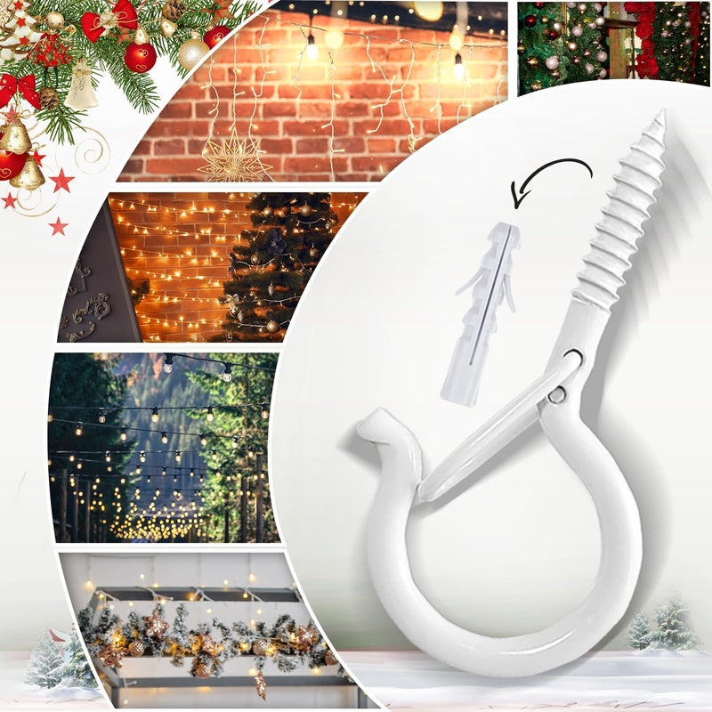 Etoolia 24 Pcs Q Hanger Hooks with Safety Buckle, Ceiling Hooks for Hanging Plants,Hanging Outdoor String Lights, Wind Chimes, Patio Lights & Party Decors, 2.2 Inches, White - Image 4